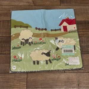 The Company Store Pillow Shams Cover 18x18" Textured Embroidered Sheep Farm NEW